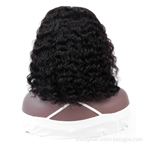 Shmily Raw Indian Virgin Hair Bob Wig 13*4 Frontal Swiss Lace Wig Deep Wave Curly Virgin Cuticle Aligned Indian Hair Bob Wig